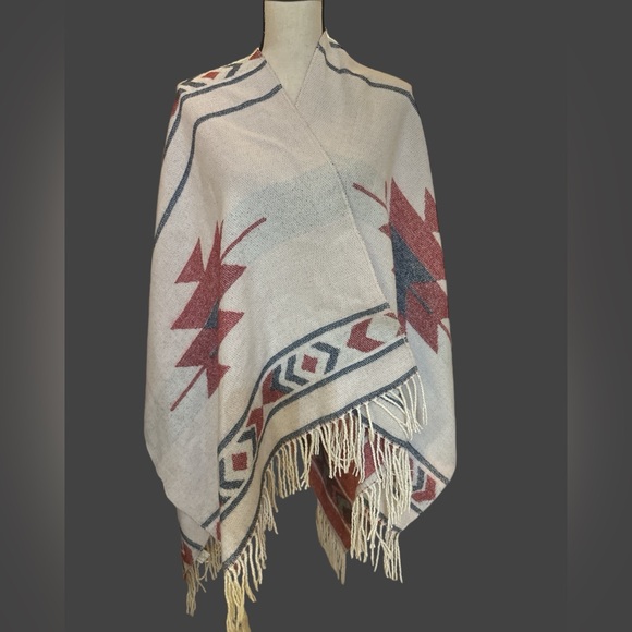 COPY - EUC Women’s Pendleton Print Reversible Shaw O/S Gray/Tan/Red - Picture 2 of 2